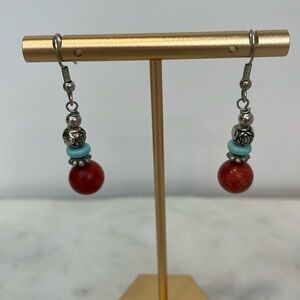 Jasper and turquoise sterling silver earrings